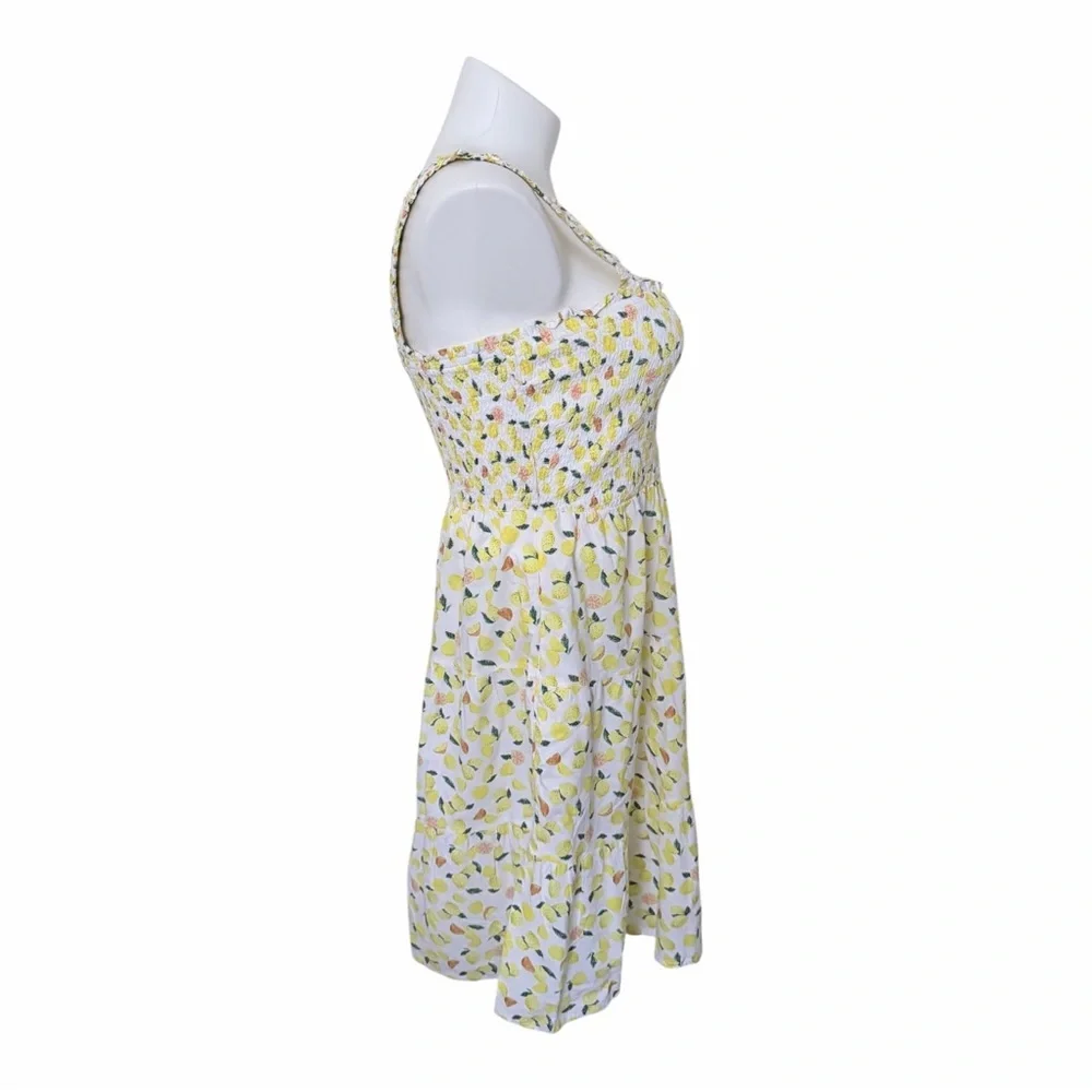 Lemon Print Tiered Smock Midi Sundress Size Large Cottagecore Preppy